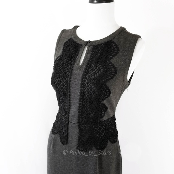 Esley Dresses & Skirts - ESLEY • Charcoal Brown Lace Detail Sheath Dress